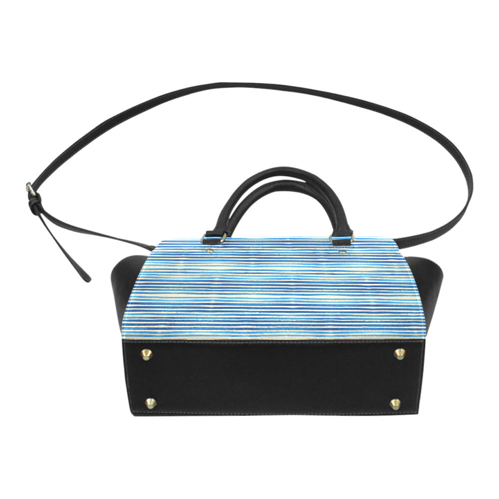 Watercolor STRIPES grunge pattern - blue Classic Shoulder Handbag (Model 1653)