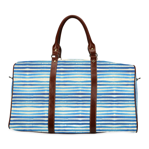 Watercolor STRIPES grunge pattern - blue Waterproof Travel Bag/Large (Model 1639)