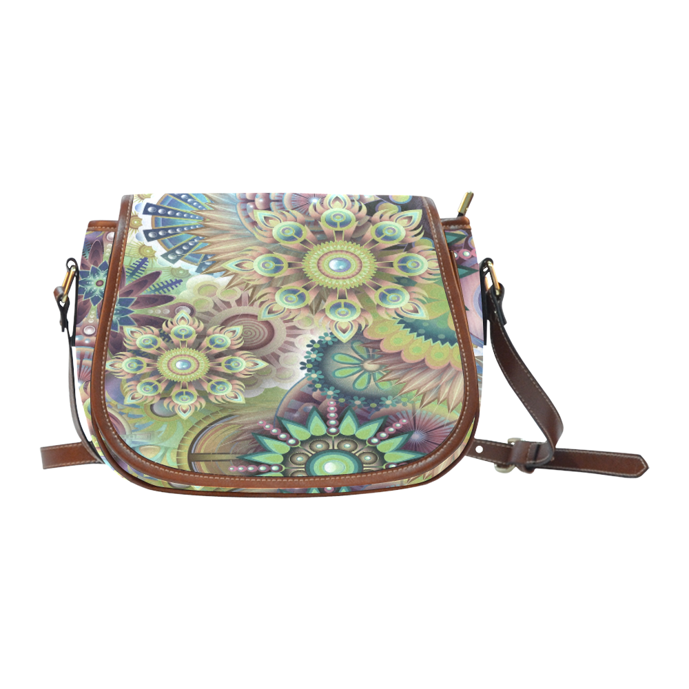 Flowering Fractal Green Whimsy Saddle Bag/Small (Model 1649) Full Customization