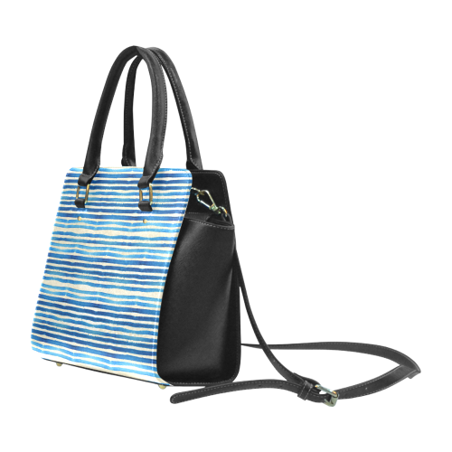 Watercolor STRIPES grunge pattern - blue Classic Shoulder Handbag (Model 1653)