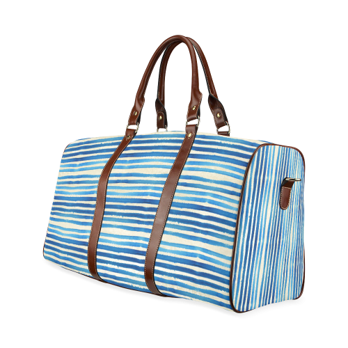 Watercolor STRIPES grunge pattern - blue Waterproof Travel Bag/Large (Model 1639)