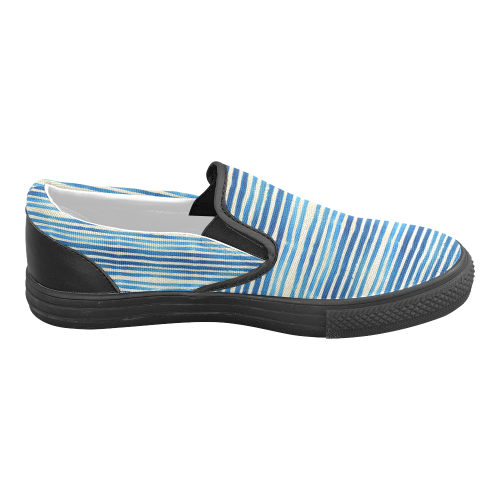 Watercolor STRIPES grunge pattern - blue Women's Unusual Slip-on Canvas Shoes (Model 019)