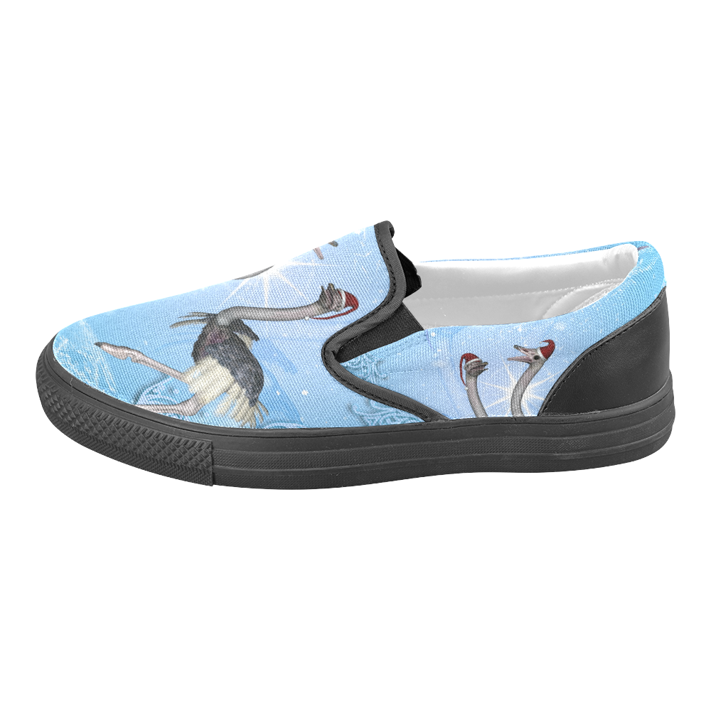 Dancing for christmas, cute ostrichs Women's Unusual Slip-on Canvas Shoes (Model 019)