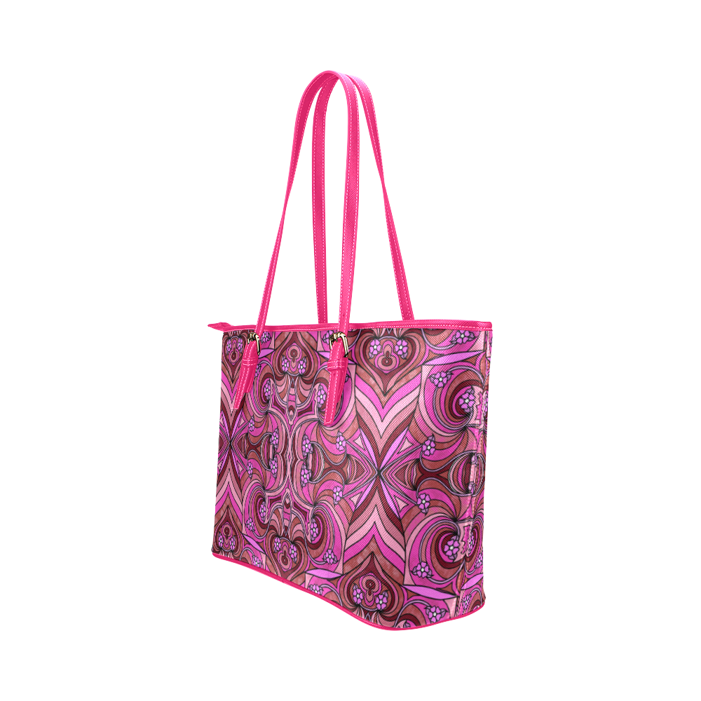 Pink Abstract Doodle Pattern by ArtformDesigns Leather Tote Bag/Small (Model 1651)