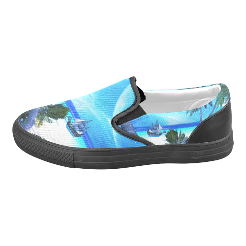 Awesome view over the ocean with ship Women's Unusual Slip-on Canvas Shoes (Model 019)