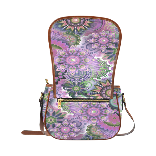 Flowering Fractal Purple Whimsy Saddle Bag/Large (Model 1649)