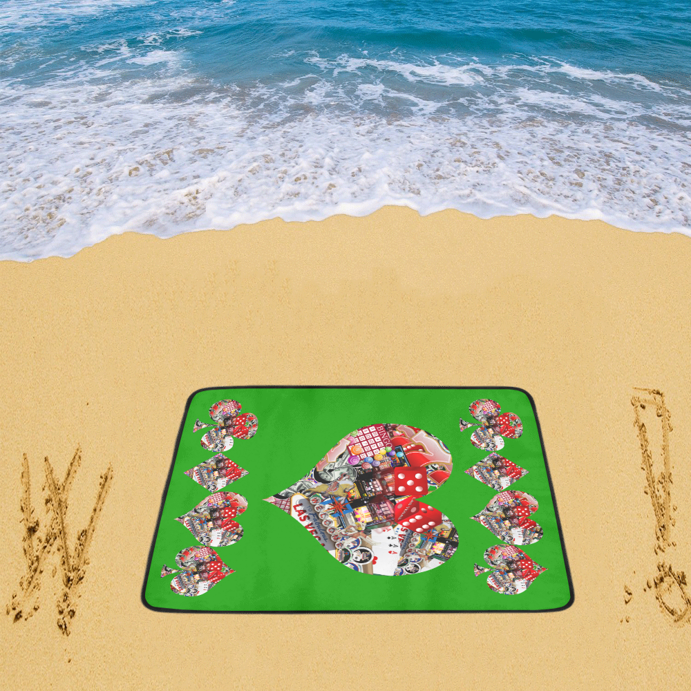 Heart Playing Card Shape - Las Vegas Icons Beach Mat 78"x 60"