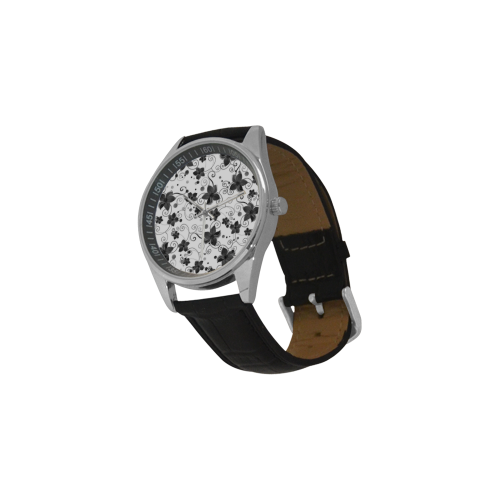 A elegant black white Flower dream Men's Casual Leather Strap Watch(Model 211)