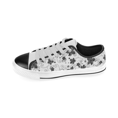 A elegant black white Flower dream Men's Classic Canvas Shoes (Model 018)