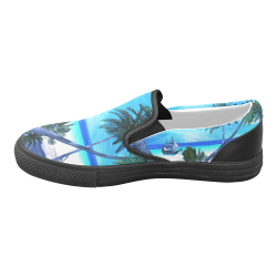 Awesome view over the ocean with ship Women's Unusual Slip-on Canvas Shoes (Model 019)