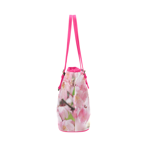 Cat and Flowers Leather Tote Bag/Large (Model 1651)