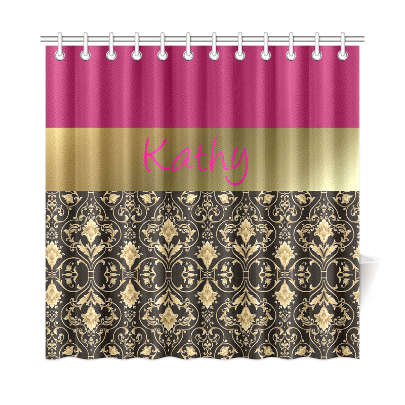 Personalized Gold and black damask with magenta Shower Curtain 72"x72"