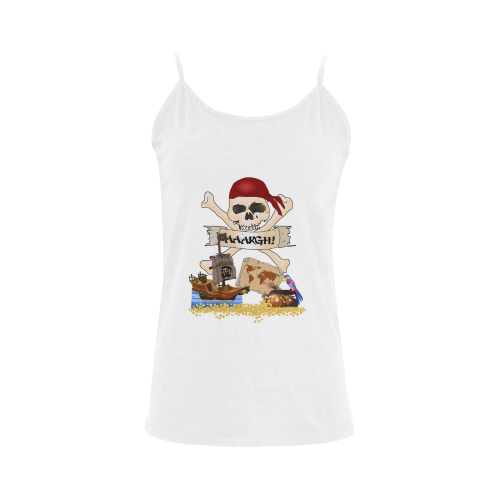 Pirate Ship, Treasure Chest and Jolly Roger Women's Spaghetti Top (USA Size) (Model T34)