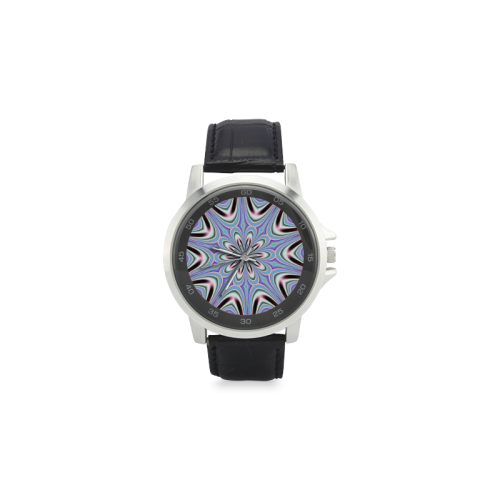 Fractal Kaleidoscope Mandala Flower Abstract 1 Unisex Stainless Steel Leather Strap Watch(Model 202)