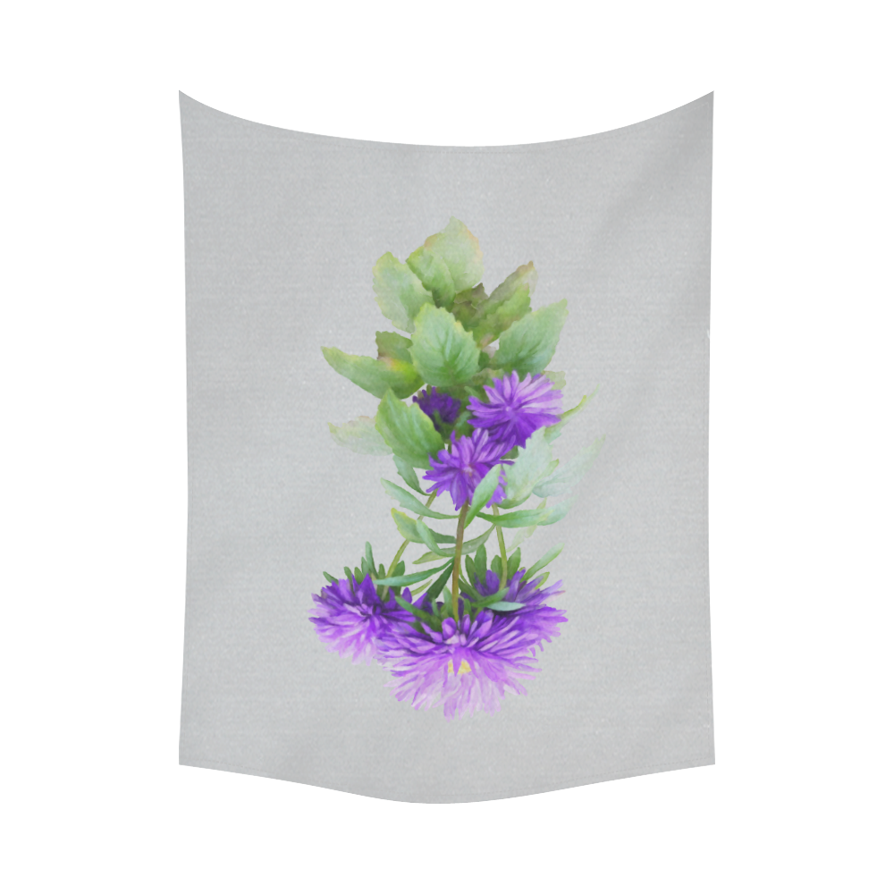 Purple Flowers, watercolors Cotton Linen Wall Tapestry 80"x 60"