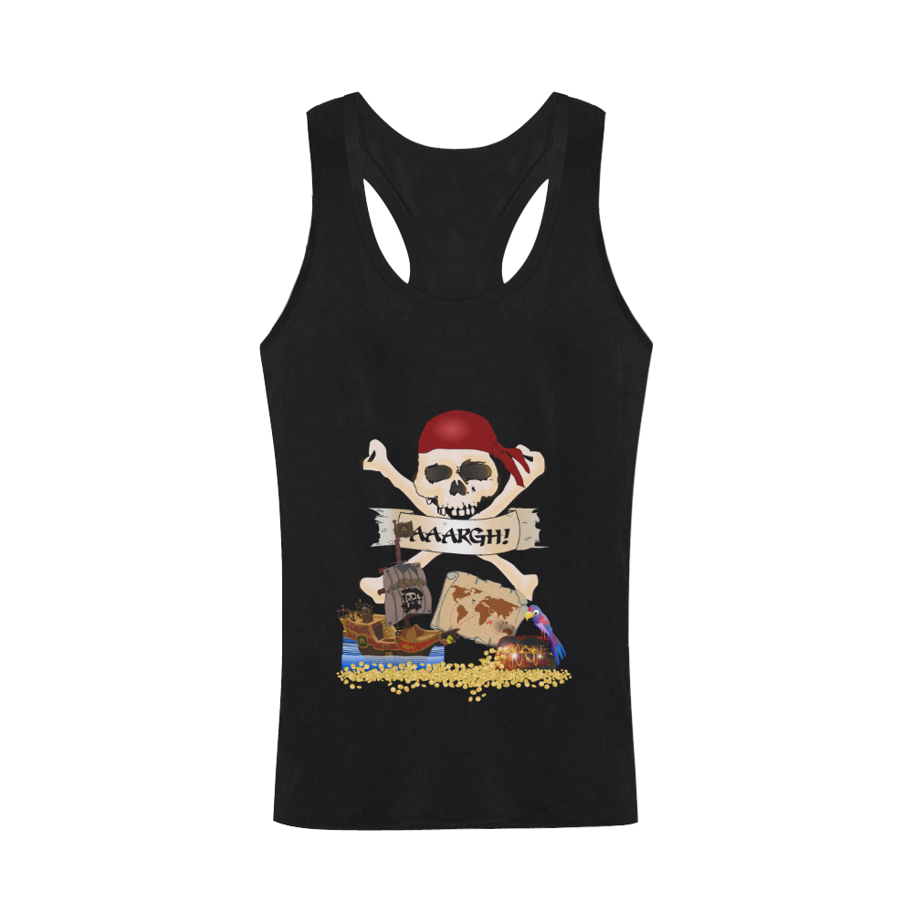 Pirate Ship, Treasure Chest and Jolly Roger Men's I-shaped Tank Top (Model T32)