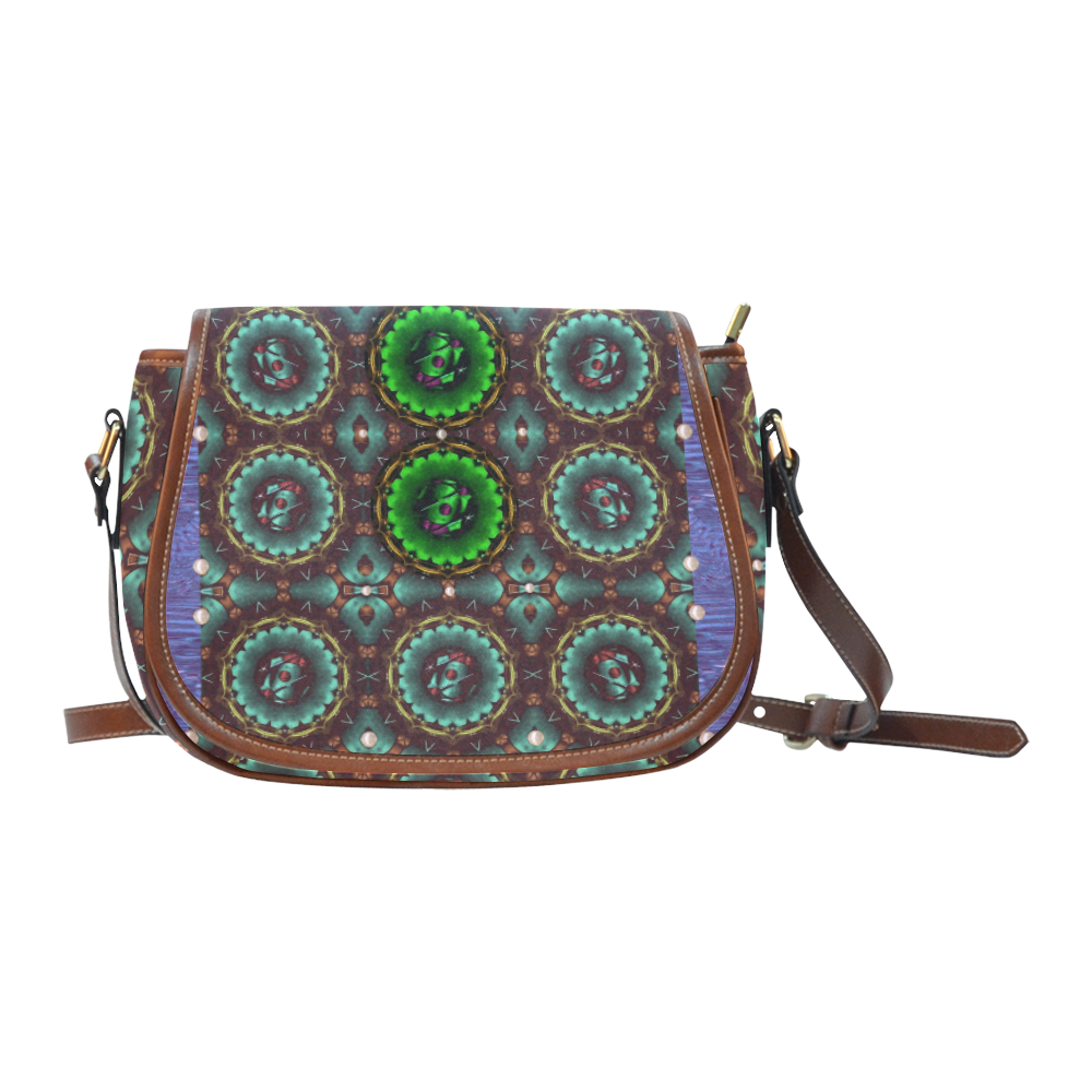 yin yang in art style and golden flowers Saddle Bag/Small (Model 1649) Full Customization