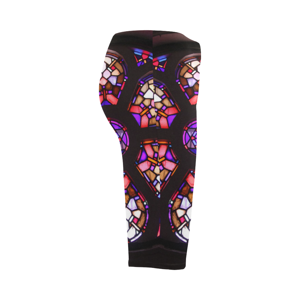Purple Rosary Window Mandala Hestia Cropped Leggings (Model L03)