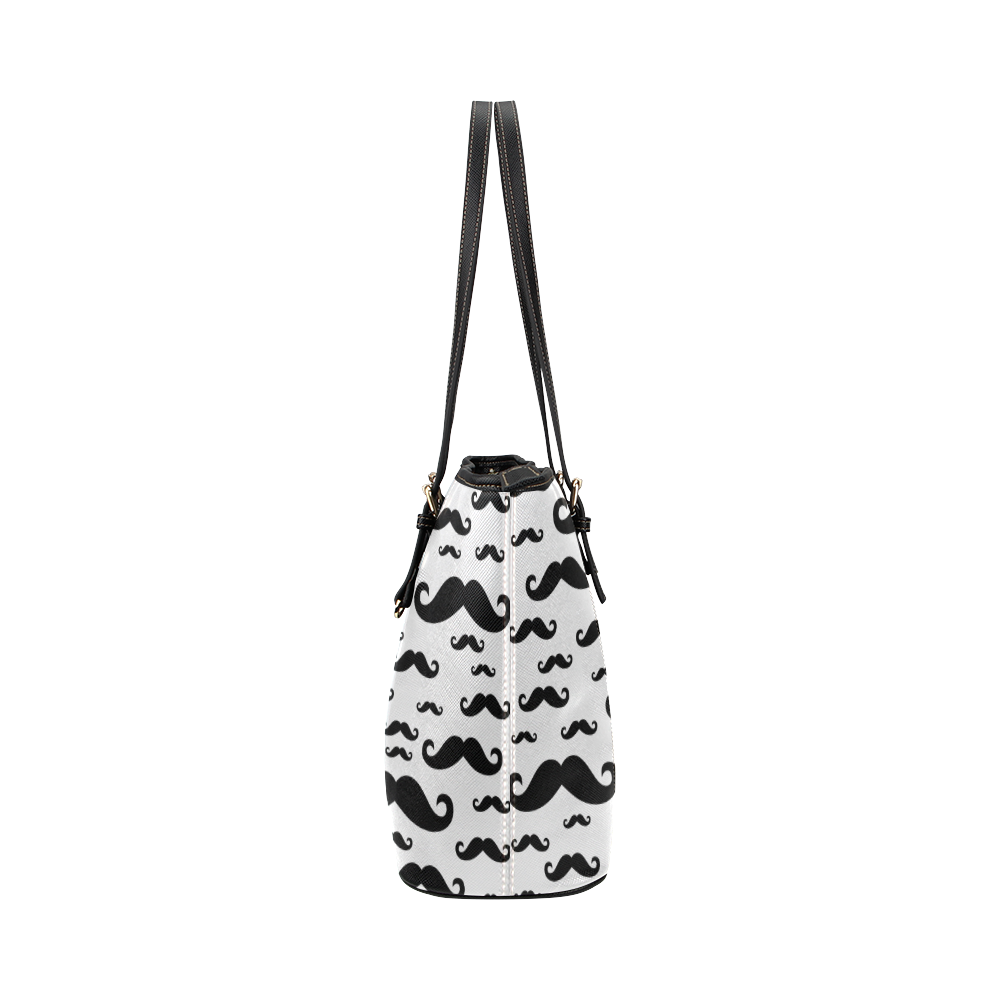 Black handlebar MUSTACHE / MOUSTACHE pattern Leather Tote Bag/Small (Model 1651)