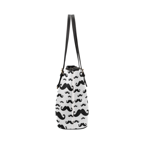 Black handlebar MUSTACHE / MOUSTACHE pattern Leather Tote Bag/Small (Model 1651)