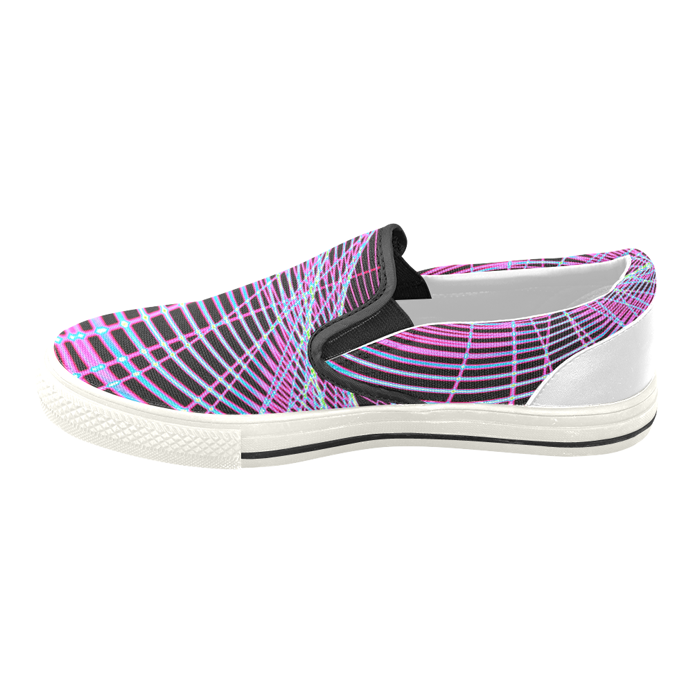 Fractal Fluorescent Neon Web Abstract Men's Unusual Slip-on Canvas Shoes (Model 019)