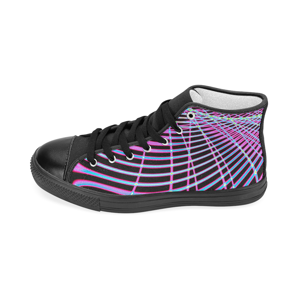 Fractal Fluorescent Neon Web Abstract Men’s Classic High Top Canvas Shoes (Model 017)