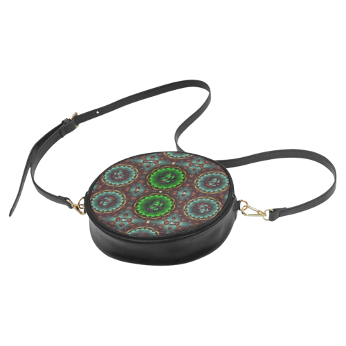 yin yang in art style and golden flowers Round Sling Bag (Model 1647)