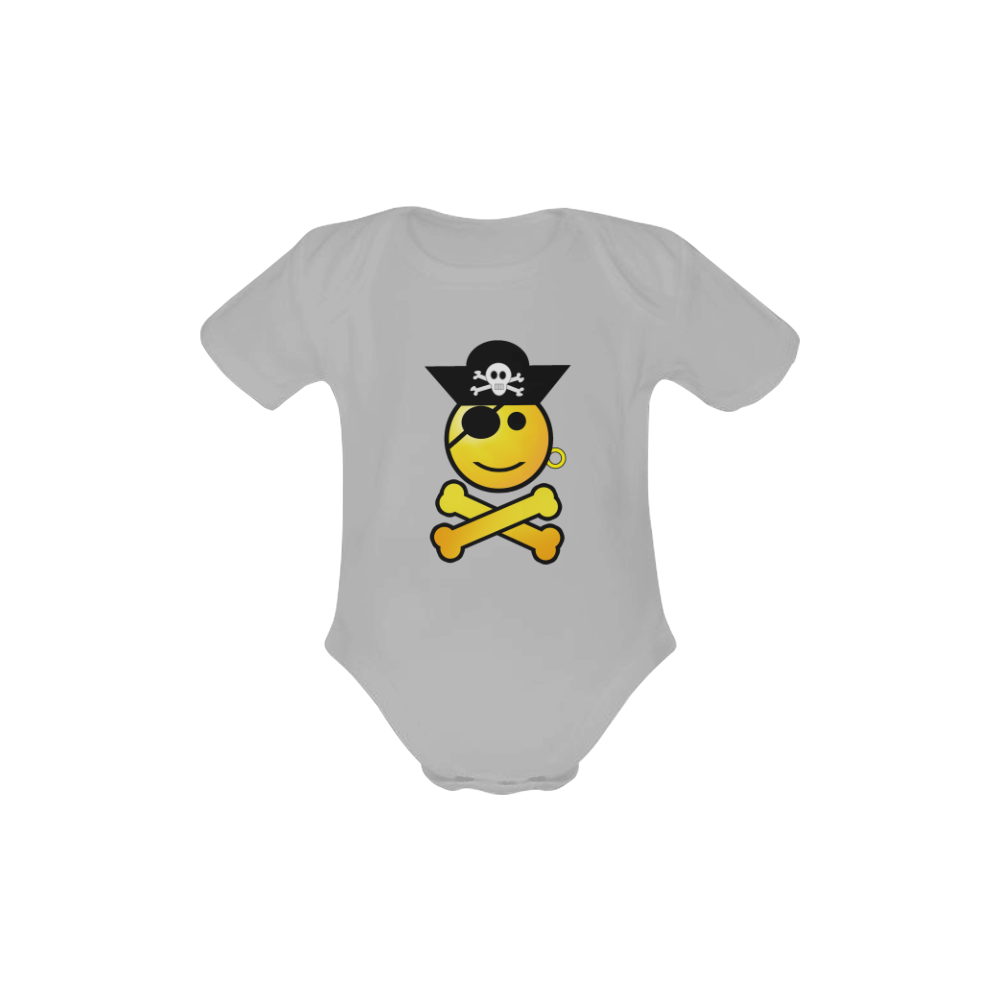 Pirate Emoticon - Smiley Emoji Baby Powder Organic Short Sleeve One Piece (Model T28)