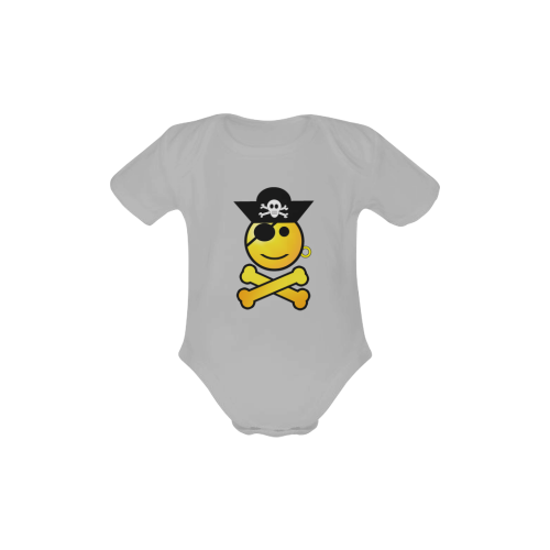 Pirate Emoticon - Smiley Emoji Baby Powder Organic Short Sleeve One Piece (Model T28)