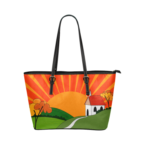 Clarice Cliff Inspired Landscape by ArtformDesigns Leather Tote Bag/Small (Model 1651)