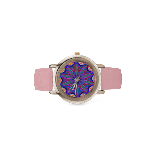 Fractal Kaleidoscope Mandala Flower Abstract 4 Women's Rose Gold Leather Strap Watch(Model 201)