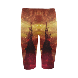 Lady Liberty Yellow Red Stars Hestia Cropped Leggings (Model L03)