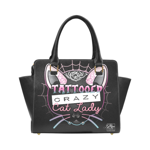 Crazy Cat Lady Studded Handbag Rivet Shoulder Handbag (Model 1645)