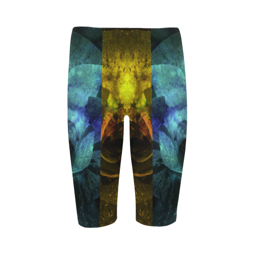 Yellow and Blue Sparkling Rose Hestia Cropped Leggings (Model L03)