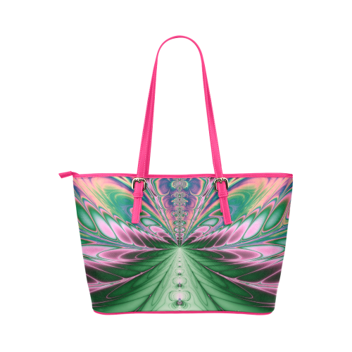 Fractal Fantasy Feathers Abstract Leather Tote Bag/Small (Model 1651)