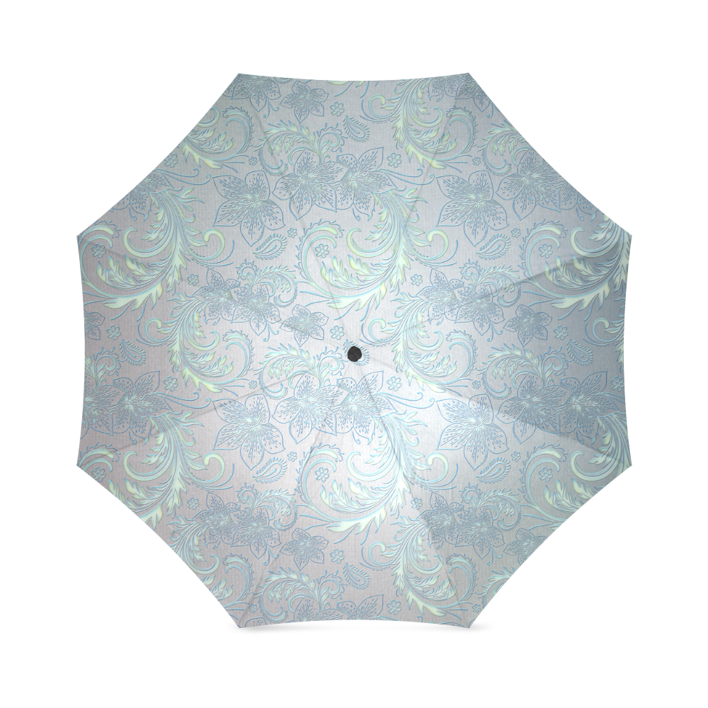 Elegant vintage floral damasks in  blue and green Foldable Umbrella (Model U01)