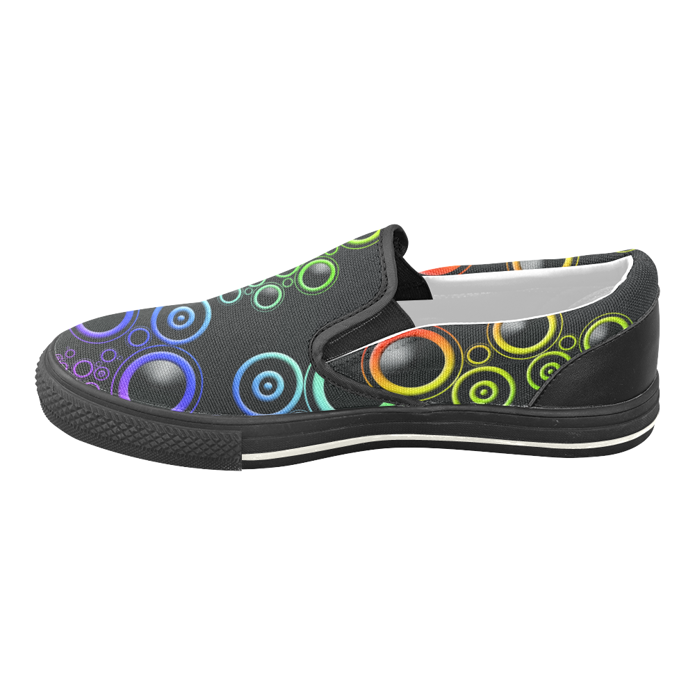 Rainbow Retro Circles by ArtformDesigns Women's Unusual Slip-on Canvas Shoes (Model 019)