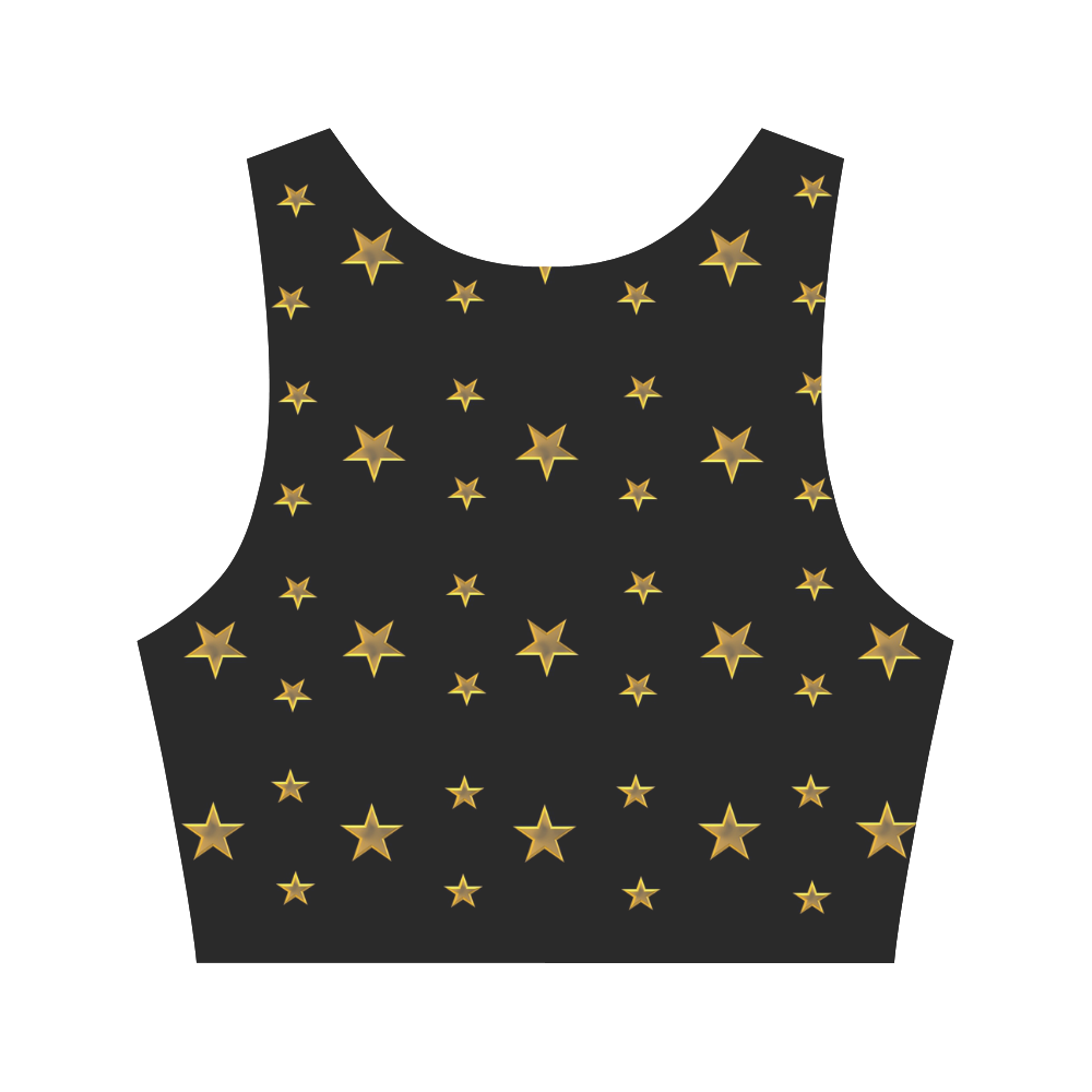 Twinkle Twinkle Little Star Gold Stars on Black Women's Crop Top (Model T42)