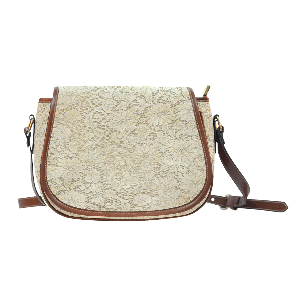 Old CROCHET / LACE FLORAL pattern - beige Saddle Bag/Small (Model 1649) Full Customization