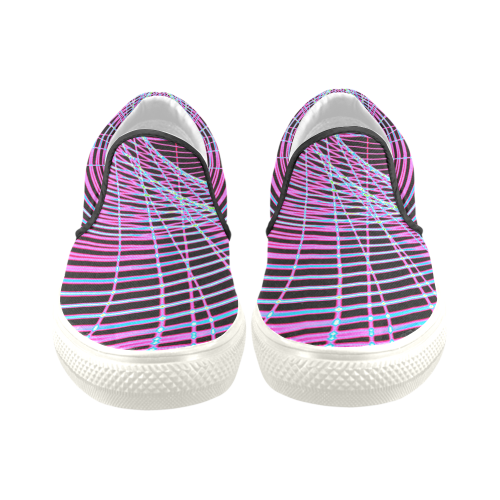 Fractal Fluorescent Neon Web Abstract Men's Unusual Slip-on Canvas Shoes (Model 019)