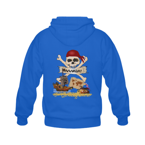 Pirate Ship, Treasure Chest and Jolly Roger Gildan Full Zip Hooded Sweatshirt (Model H02)