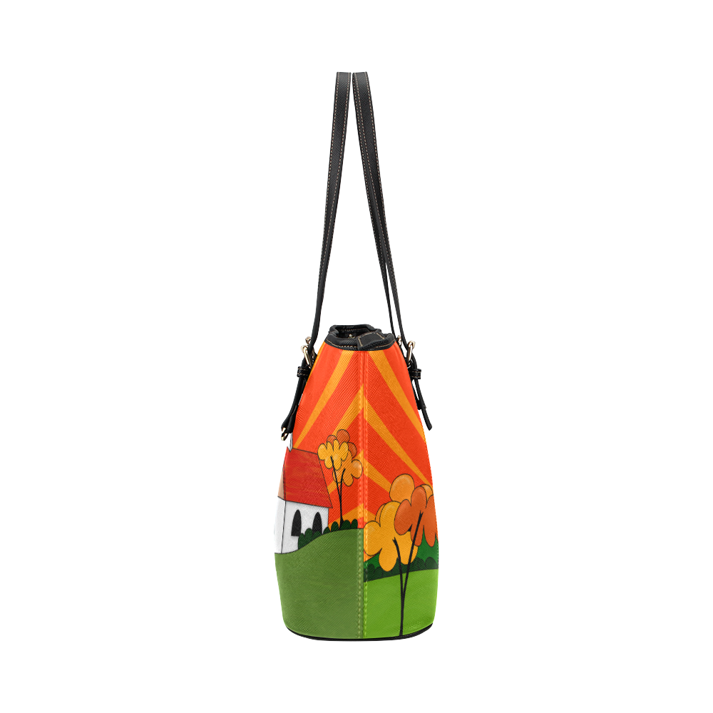 Clarice Cliff Inspired Landscape by ArtformDesigns Leather Tote Bag/Small (Model 1651)