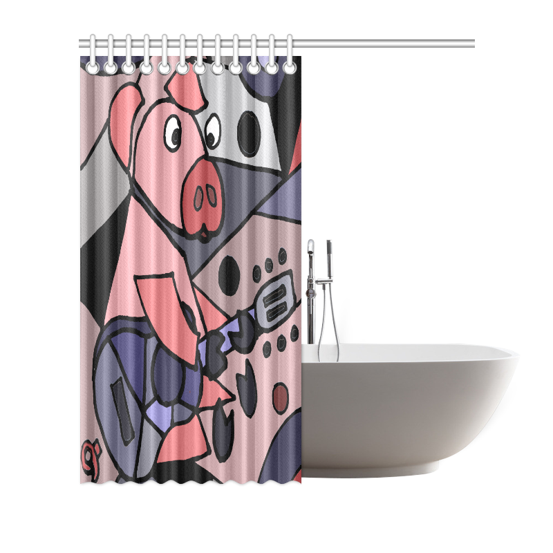 Funny Pig Playing Guitar Abstract Art Shower Curtain 72"x72"