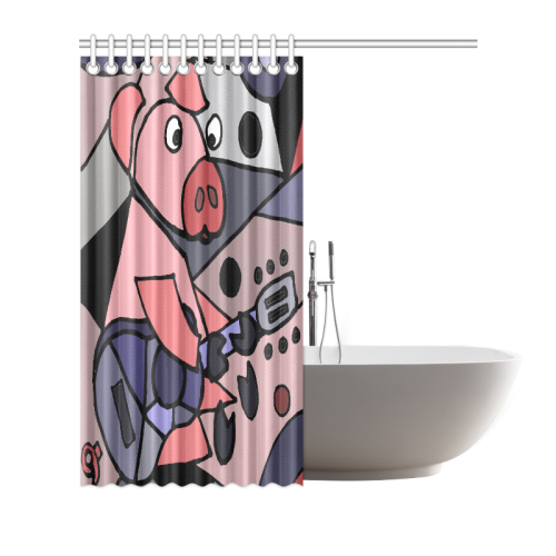 Funny Pig Playing Guitar Abstract Art Shower Curtain 72"x72"