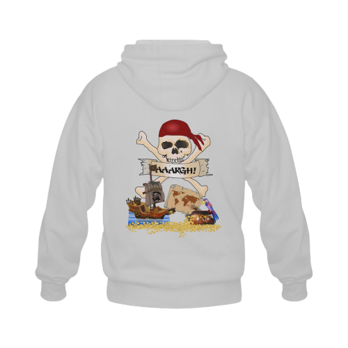Pirate Ship, Treasure Chest and Jolly Roger Gildan Full Zip Hooded Sweatshirt (Model H02)