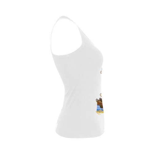 Pirate Ship, Treasure Chest and Jolly Roger Women's Shoulder-Free Tank Top (Model T35)