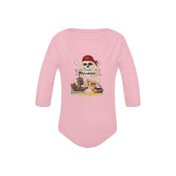 Pirate Ship, Treasure Chest and Jolly Roger Baby Powder Organic Long Sleeve One Piece (Model T27)