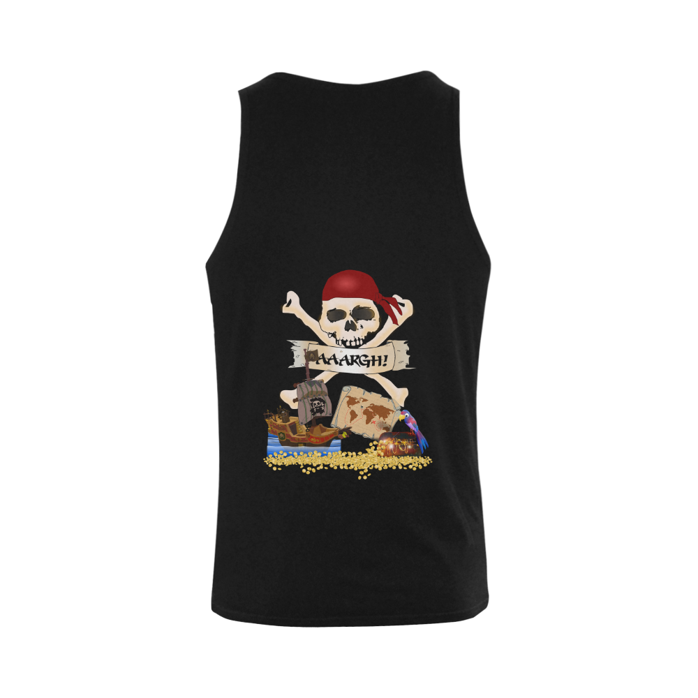 Pirate Ship, Treasure Chest and Jolly Roger Men's Shoulder-Free Tank Top (Model T33)