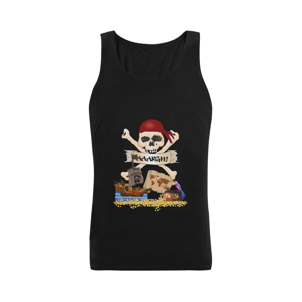 Pirate Ship, Treasure Chest and Jolly Roger Plus-size Men's Shoulder-Free Tank Top (Model T33)