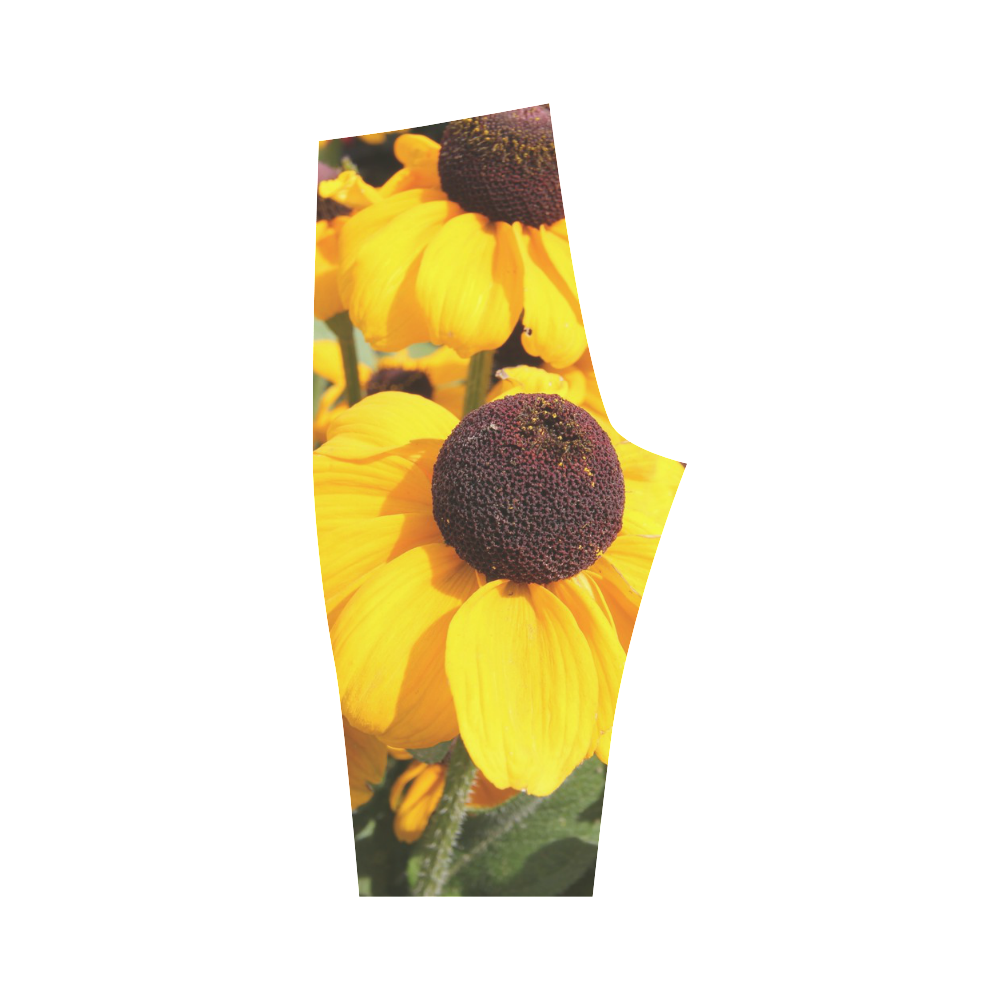 Yellow Flowers Hestia Cropped Leggings (Model L03)